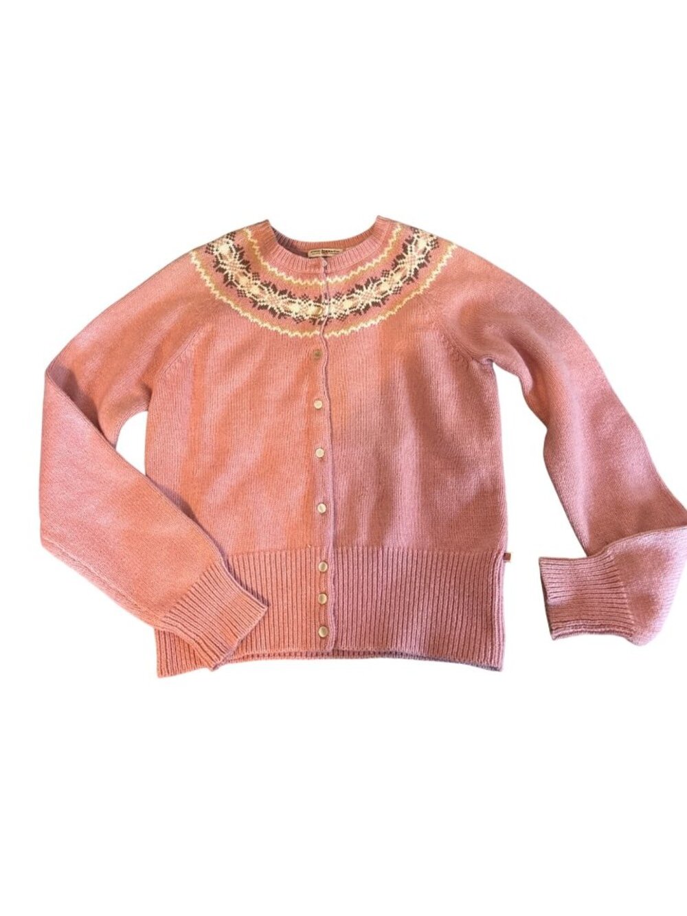Women's Polo Ralph Lauren Fair Isle Sweater Cardigan Medium Vintage Barbie Pink